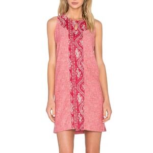 Patagonia Island Hemp Shift Dress Size 10 Red Floral Sleeveless Chambray Summer